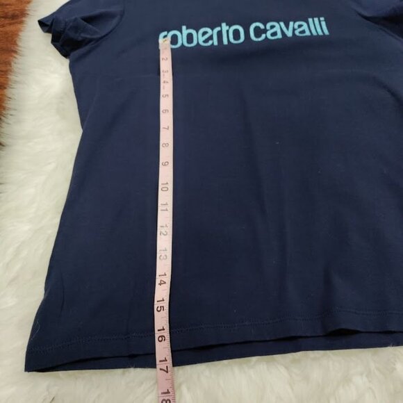 Roberto Cavalli Navy Blue Logo Print Shirt Sleeve T-Shirt Women's Size Large - Picture 13 of 14